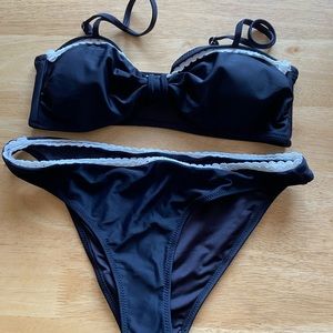 Black bikini with white lace